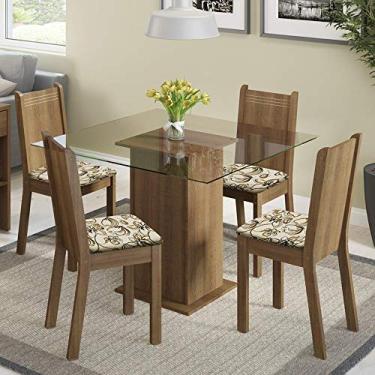 Imagem de Conjunto Sala de Jantar Magda Madesa Mesa Tampo de Vidro com 4 Cadeiras - Rustic/lírio Bege