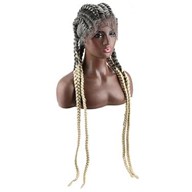 Imagem de Perucas femininas de 76,2 cm Perucas trançadas peruca frontal entrelaçada sintética para mulheres negras perucas de renda com caixa de cabelo de bebê peruca trançada perucas de cabelo humano (cor: 1B 613)