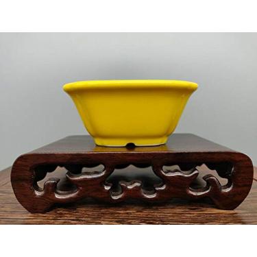 Imagem de LOOPIG Vaso de Bonsai Chinês Yixing Mame com Vitrificado Amarelo 8,4 x 8,4 x 3,8 cm