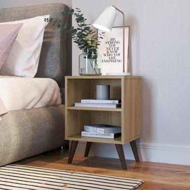 Imagem de Mesa de Cabeceira Retrô com Prateleira Completa Móveis Oak