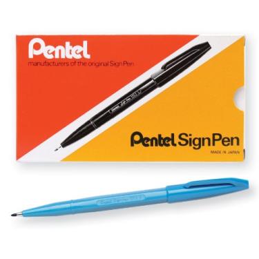 Imagem de Pentel Caneta de ponta de fibra para arte, tinta azul celeste, caixa com 12