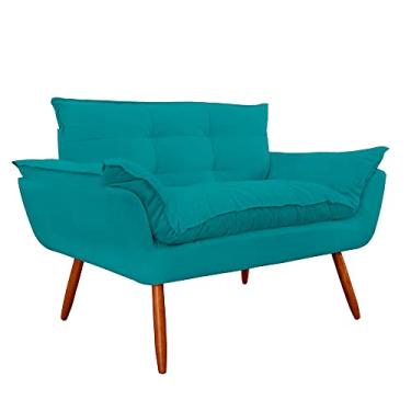Imagem de Namoradeira Poltrona Sofá decorativa 02 Lugares Opalla Pés Palito Azul Turquesa - DS Estofados