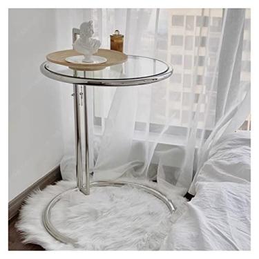Imagem de Mesa de canto de mesa lateral de aço inoxidável mesa de centro de elevação mesa lateral de vidro mesa de centro simples transparente mesa de chá mesa de centro