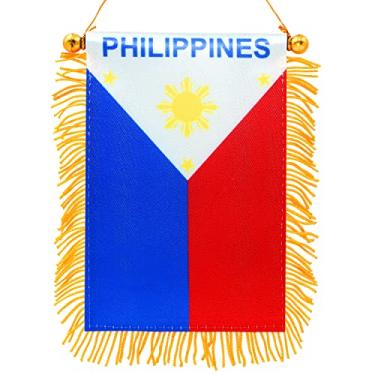 Imagem de Anley 4 x 6 polegadas Filipinas janela com franja bandeira pendurada - mini bandeira bandeira e espelho retrovisor do carro decoração - com franjas e dupla face - bandeira pendurada filipina com ventosa