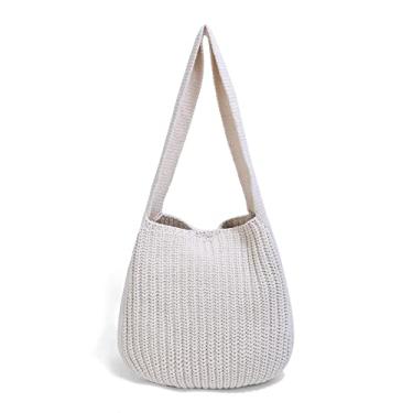Imagem de ENBEI Bolsas femininas de ombro, bolsas de crochê, bolsa de malha grande, estética e fofa, bolsa de praia, Branco, Large