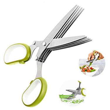 Imagem de ROARINGWILD Herb Scissors Stainless Steel Multipurpose 5 Blade Shears Cooking Fresh Garden Herb Cutter Cutter Meat Grinder Kitchen Gadgets