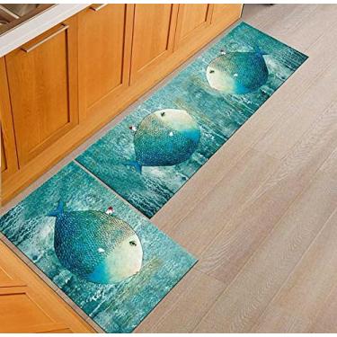 Imagem de SHENGANG Tapete de cozinha Antiderrapante Moderno Área Tapetes Sala de Estar Varanda Banheiro Tapete Impresso Corredor Tapete Geométrico, 13,50x80cm