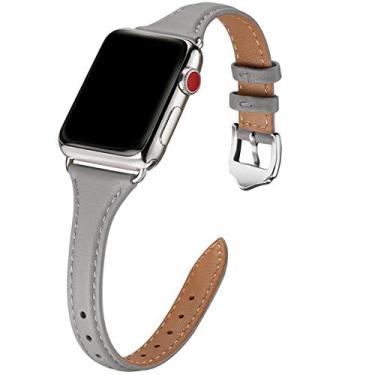Imagem de WFEAGL Pulseira feminina de couro de grão superior compatível com Apple Watch Ultra, SE SE2 séries 9, 8, 7, 6, 5, 4, 3, 2 e 1 de 42 mm, 44 mm, 45 mm e 49 mm (cinza/prata)