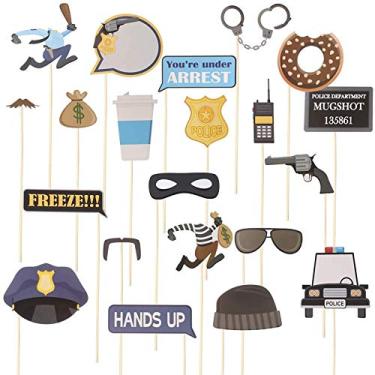 Imagem de BinaryABC Cops Robbers Acessórios de cabine fotográfica da polícia, artigos de festa da polícia, 21 peças