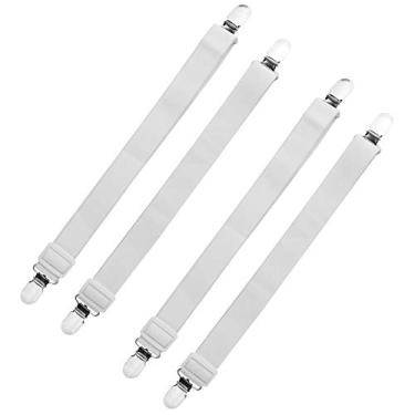 Imagem de 4 peças tiras de suporte de lençol de cama tiras para porta-lençóis, suportes de cama, clipes de lençol de cama, clipe de suporte elástico ajustável, lençol de cama, cantos clipes de fixação, clipes para colchão sofá reclinável de sofá, branco