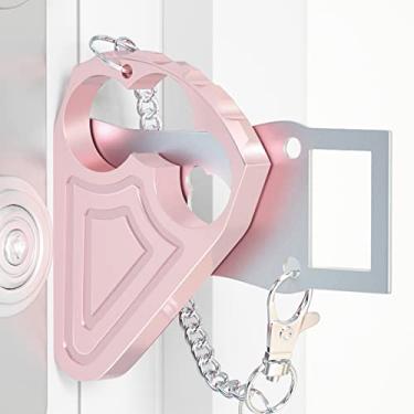 Imagem de Fechadura de porta portátil para segurança de porta de hotel - Fechaduras de metal para segurança de viajantes - Travas e parafusos para segurança adicional evitar entrada não autorizada, rosa
