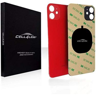 Imagem de Cell4less Vidro traseiro compatível com o iPhone 12 W/adesivo de corpo inteiro, ferramenta de remoção e amplo orifício da câmera para instalação mais rápida sem logotipo (produto vermelho)