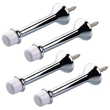 Imagem de Cosnys Pacote com 4 batentes de porta rígidos sólidos resistentes de 7,6 cm com ponta de borracha macia, tampa de porta de metal fundido de zinco protege parede e porta, cromado