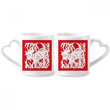 Imagem de Conjunto de canecas de porcelana de casal do zodíaco de ovelhas cortadas em papel com coração de cerâmica