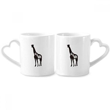 Imagem de Conjunto de canecas de porcelana para casais de animais preto e branco girafa conjunto de canecas de cerâmica para amantes de coração