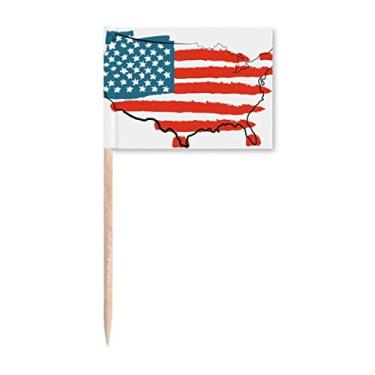 Imagem de Estrelas e listras mapa da bandeira americana país palito bandeiras marcadoras topo decoração de festa