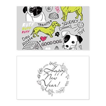 Imagem de Desenho animado cachorro texto brinquedo ilustração padrão festival ano novo cartão de felicitações mensagem presente