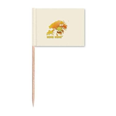 Imagem de Desenho de mapa de flores Hong Kong bandeiras de palito de dente marcador Topper Decoração de festa