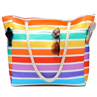 Imagem de utop Bolsa de praia grande para mulheres, bolsa de praia de palha, alças de corda de algodão, durável, leve com bolsas de grande capacidade, Bolsa Beah 05