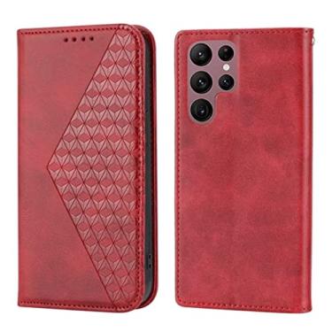 Imagem de FIRSTPELLA Capa compatível com Samsung S21 FE, carteira de luxo de negócios, suporte magnético de couro, compartimentos para cartões de crédito, capa protetora à prova de choque para iPhone para mulheres e homens, vermelha