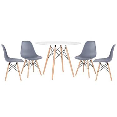 Imagem de Loft7, Kit - Mesa redonda Eames 100 cm branco + 4 cadeiras Eiffel Dsw Cinza escuro