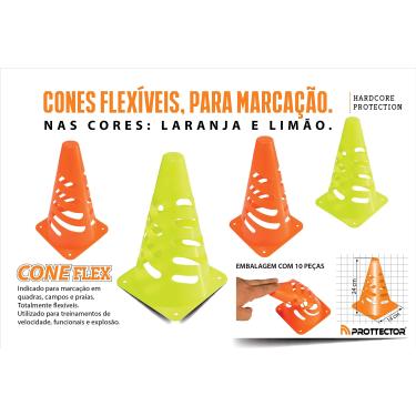 Imagem de CONE PVC DE MARCAÇÃO TREINO FUNCIONAL Prottector C/ 10 UNIDADES, Laranja, Verde, 23cm