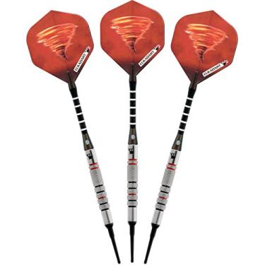 Imagem de Elkadart Dardos de ponta macia de tungstênio Tornado 90% com armazenamento/estojo de viagem, 4 preto/3 anéis vermelhos, 18 gramas