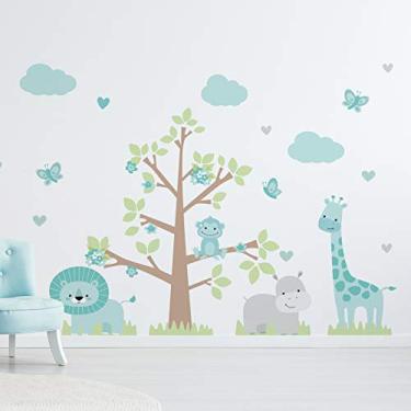 Imagem de Adesivo de Parede Infantil para Quarto Safari Azul Turquesa