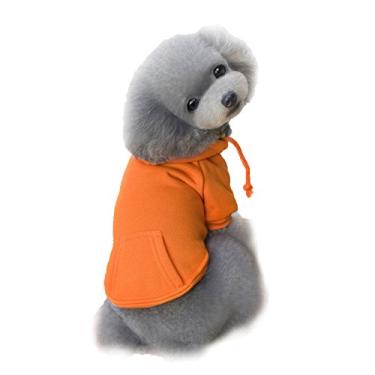 Imagem de WSLCN Suéter para cães e gatos com estampa de cachorrinho camiseta clássica quente com capuz casaco bonito roupas moletom respirável para todas as estações laranja XGG