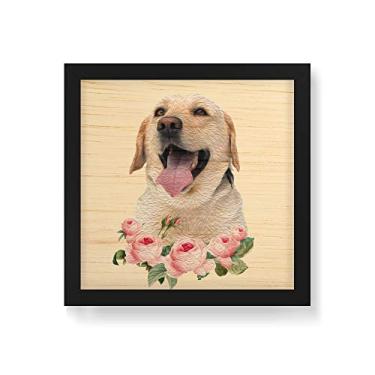 Imagem de Arte Maníacos Quadro Decorativo em Madeira Labrador Flores - 30x30cm (Moldura caixa em laca preta)