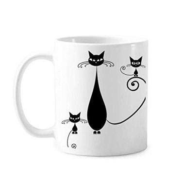 Imagem de Caneca de cerâmica com desenho de animal de Dia das Bruxas da família de gato preto