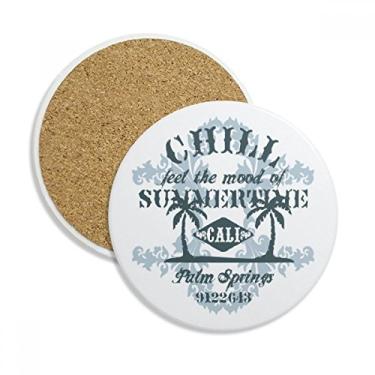 Imagem de Caneca de coqueiro de praia com estampa de texto em formato de porta-copos para proteção de mesa Pedra absorvente