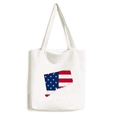 Imagem de Connectic USA Map Stars Tripes Flag Shape Tote Canvas Bag Shopping Satchel Casual Bolsa