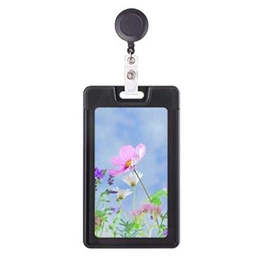 Imagem de Estojo retrátil com fundo azul roxo e flores rosa