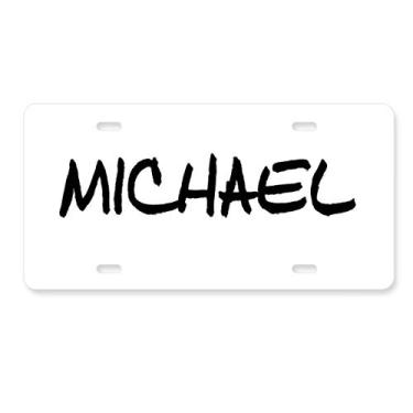 Imagem de DIYthinker Placa de licença Michael com caligrafia especial para decoração de carro, acessório de aço inoxidável