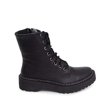 Imagem de Bota Coturno Feminino Couro Liso Conforto Dia a Dia