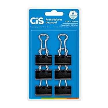 Imagem de Binder Clip 32mm para 100 Folhas, CiS, 291.6100, Preto, 6 Unidades