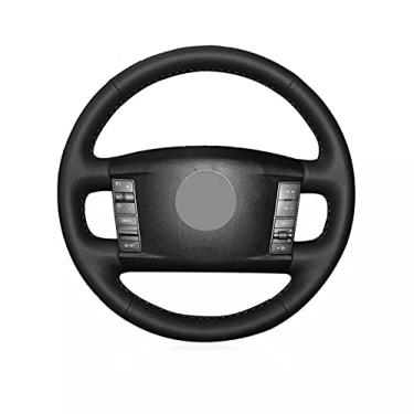 Imagem de Capa de volante de carro confortável antiderrapante costurada à mão preta, apto para Volkswagen VW Touareg Phaeton 2002 2003 2004 2005 2006 a 2008 2009 2010