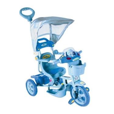 Imagem de Triciclo Infantil E.T Com Capota Azul Passeio E Pedal Bel