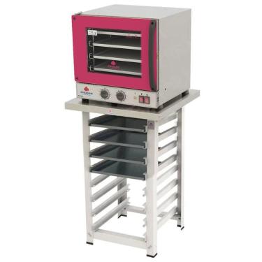 Imagem de Forno Turbo Elétrico Fast Oven PRP-004 127v Vermelho + Bancada MES-004  + 4 Assadeiras - Progás