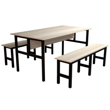 Imagem de Mesa Refeitório 6 Lugares com 2 Bancos Metal Wood Design Fresno/Preto