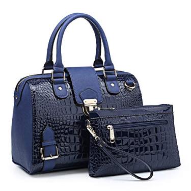 Imagem de Dasein Bolsas femininas estilo barril, bolsas de ombro com alça superior, bolsa de trabalho de couro vegano, Azul crocodilo, Blue