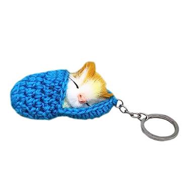 Imagem de Ankexin Chaveiro de gato dormindo chaveiros de pelúcia bonito chaveiro chaveiro de pelúcia chaveiro pingente fofo chaveiro chaveiro, Azul, 5.51in,3.35in