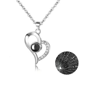 Imagem de Colar De Coração Eu Te Amo Projeção 100 Idiomas Línguas Refletor Rose Gold Presente Dia dos Namorados Declaração Amor Romântico Exclusivo