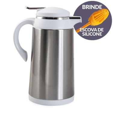 Imagem de Garrafa Térmica Inox Cámelia Branca 1L e Escova Limpeza Termopro