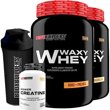 Imagem de Kit 2x Whey Protein Waxy Whey 900g + Power Creatina 100g + Coqueteleira - Bodybuilders (Baunilha e Paçoca)