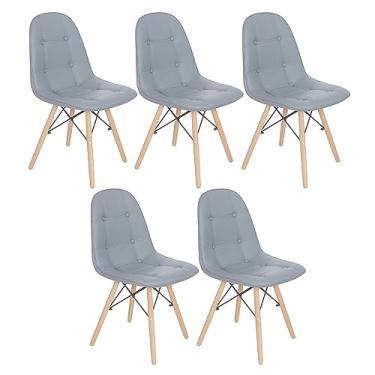 Imagem de Loft7, Kit 5 cadeiras estofadas Charles Eames Eiffel Botonê com pés de madeira clara