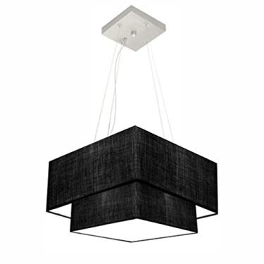 Imagem de Lustre Pendente Quadrado Duplo Cúpula Tecido 25/40x35, Vivare Iluminação, Pendente4157 PRPR, Preto, Médio
