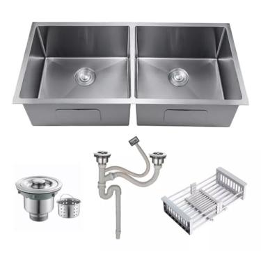 Imagem de Cuba Dupla Inox Quadrada Cozinha Pia Gourmet Prata 75x41