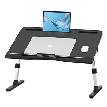 Imagem de Suporte de cama dobrável para laptop, mesa de cama ajustável para laptop com alturas e ângulos, suporte para laptop atualizado e resistente para cama/sofá/sofá/piso, mesa para tablet de colo SEM gavetas